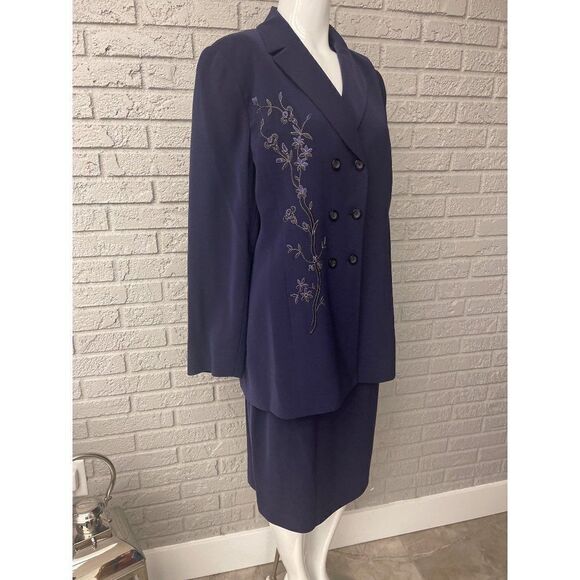 Kasper ASL Double Breasted Embroidered Skirt & Jacket 2 Pcs Suit Set Size 12 - Picture 2 of 12